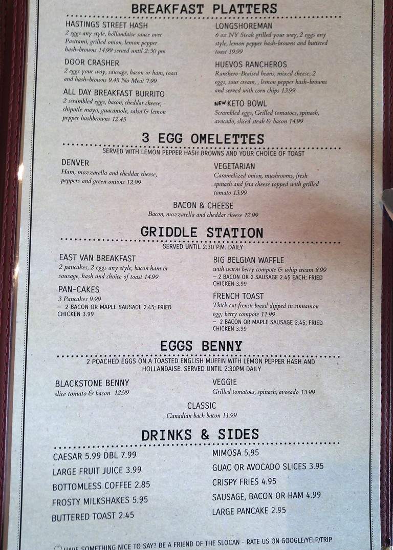 Slocan Family Restaurant - Vancouver, BC menu_pic