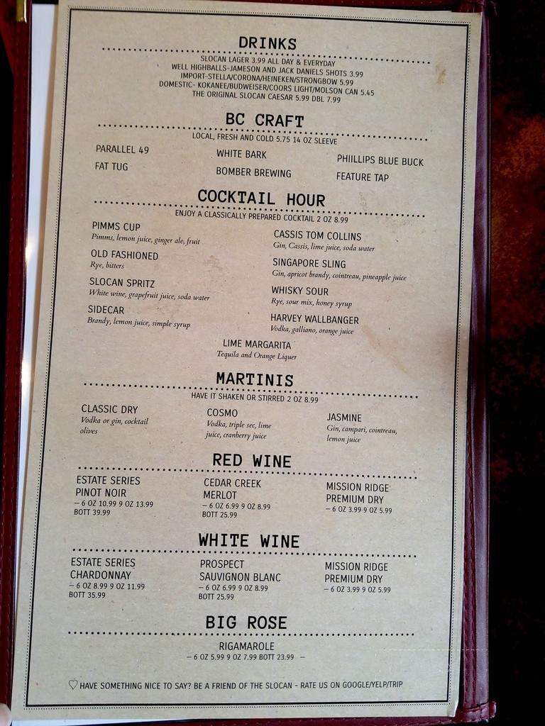 Slocan Family Restaurant - Vancouver, BC menu_pic