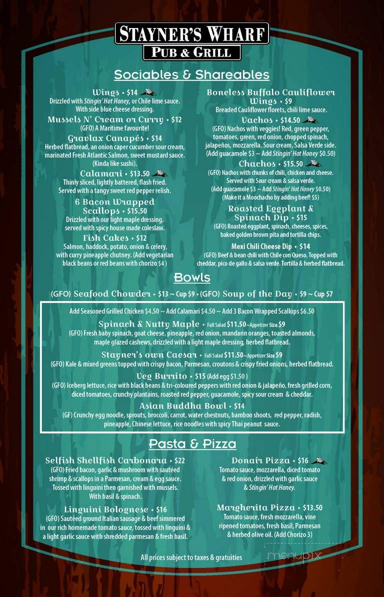 Stayner's Wharf Pub & Grill - Halifax, NS menu_pic