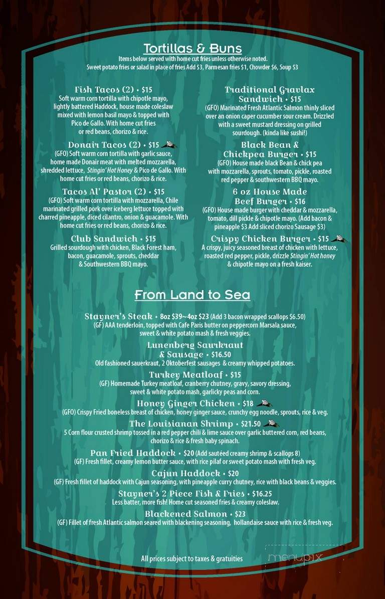 Stayner's Wharf Pub & Grill - Halifax, NS menu_pic