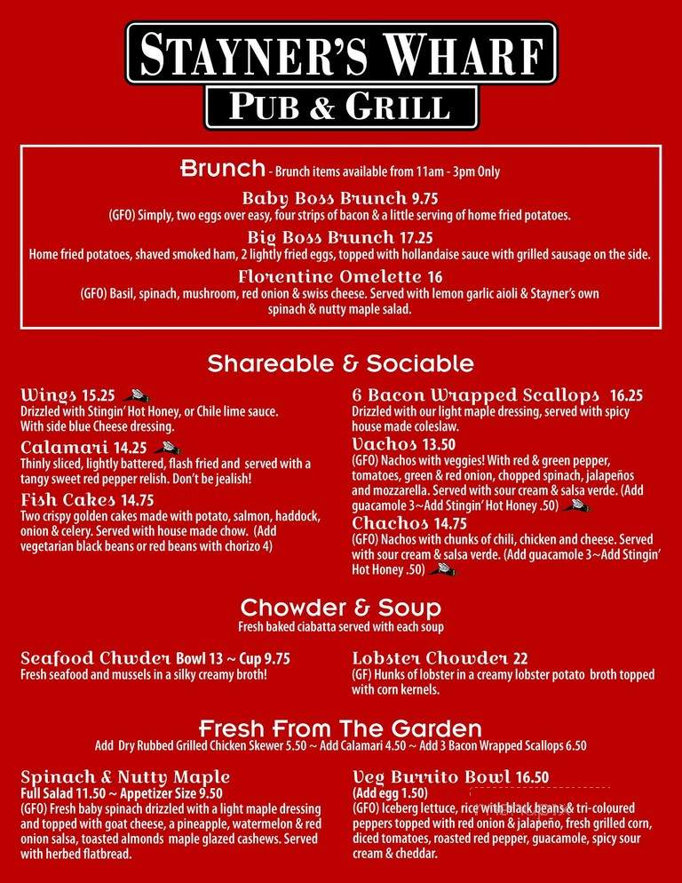 Stayner's Wharf Pub & Grill - Halifax, NS menu_pic