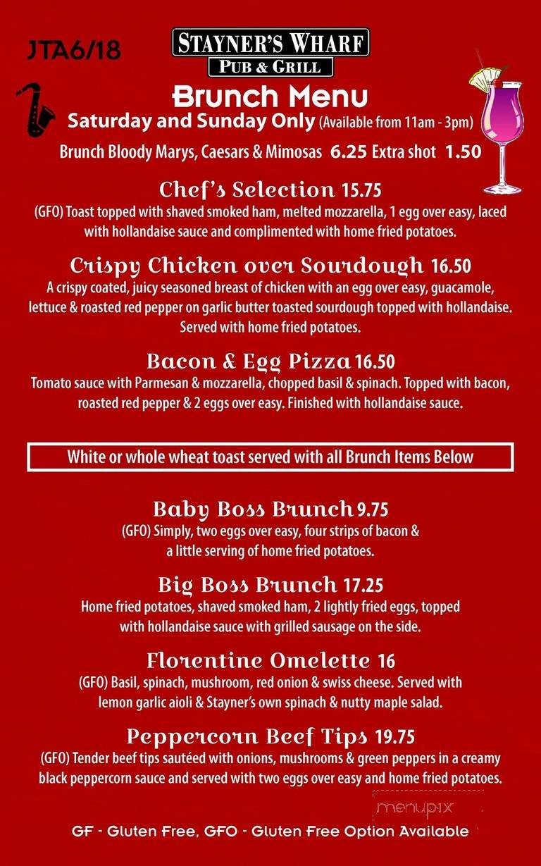 Stayner's Wharf Pub & Grill - Halifax, NS menu_pic