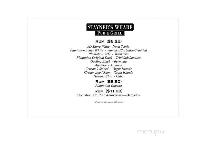 Stayner's Wharf Pub & Grill - Halifax, NS menu_pic