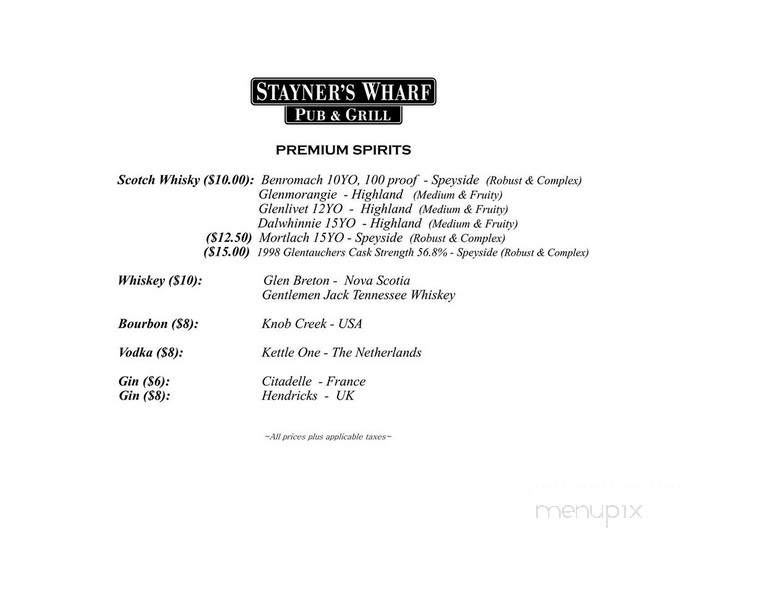 Stayner's Wharf Pub & Grill - Halifax, NS menu_pic