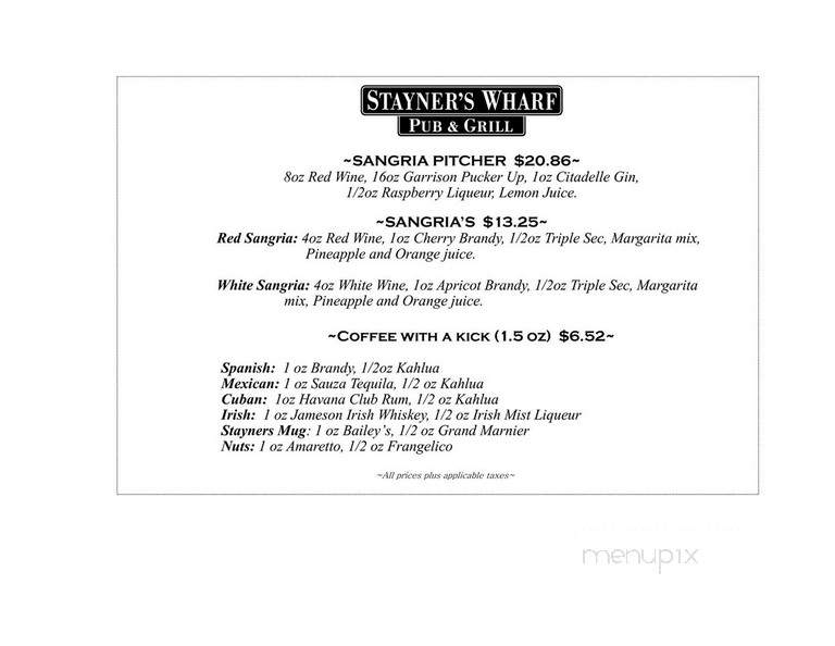 Stayner's Wharf Pub & Grill - Halifax, NS menu_pic