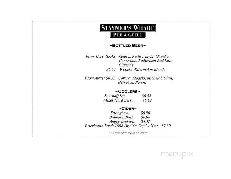 Stayner's Wharf Pub & Grill - Halifax, NS menu_pic