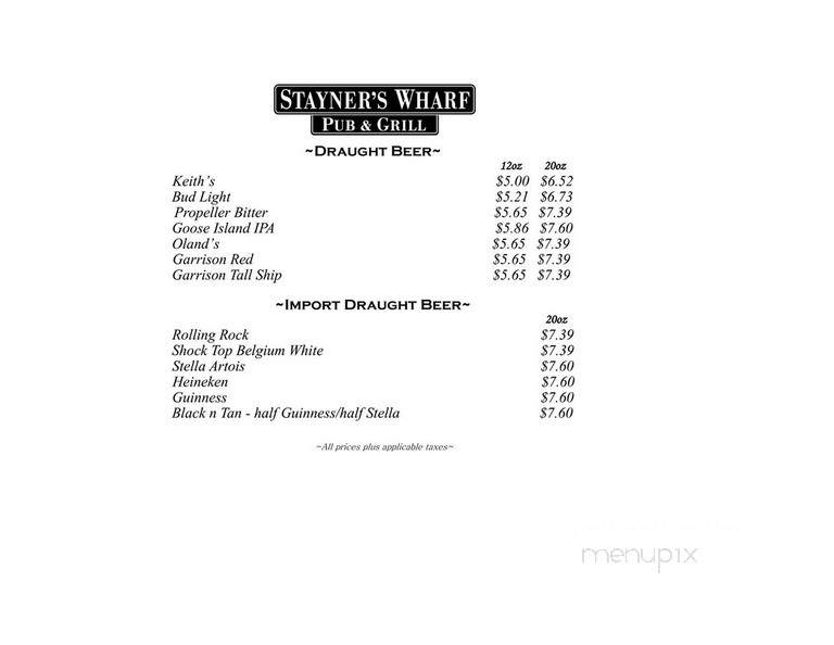 Stayner's Wharf Pub & Grill - Halifax, NS menu_pic
