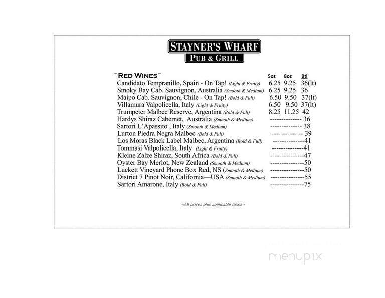 Stayner's Wharf Pub & Grill - Halifax, NS menu_pic