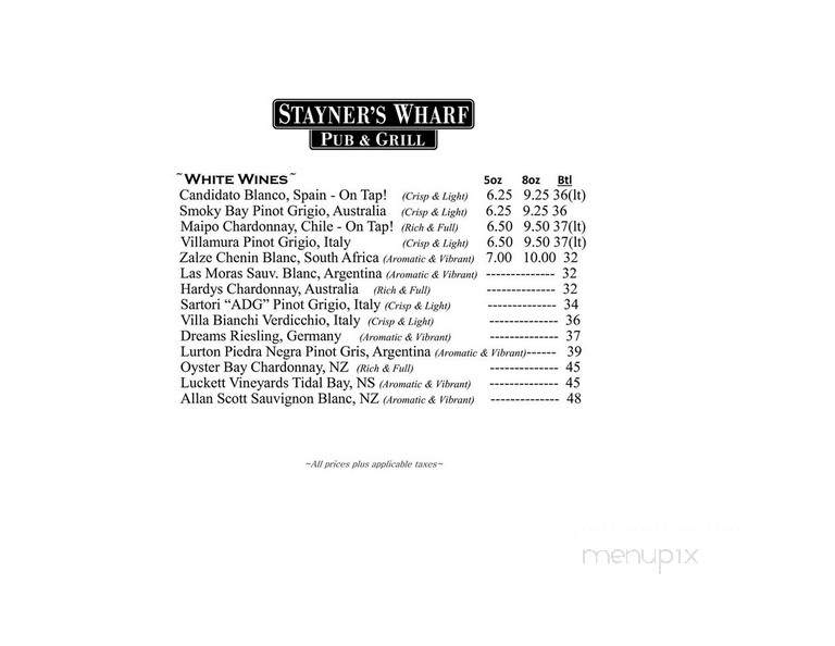Stayner's Wharf Pub & Grill - Halifax, NS menu_pic