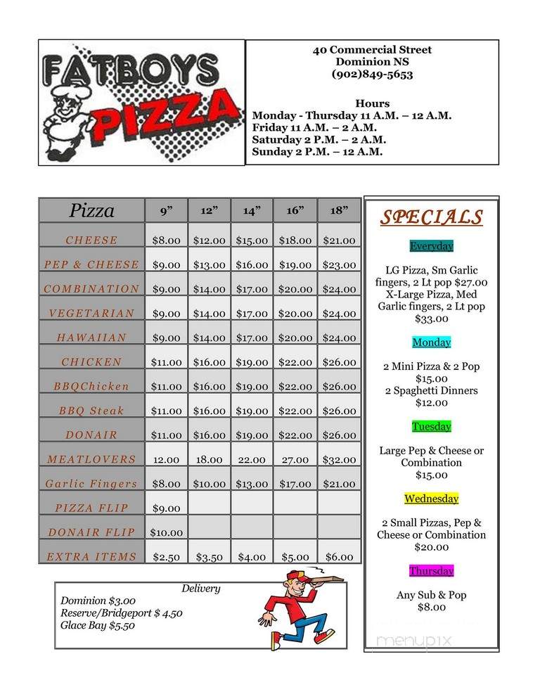 Fat Boy's - Cape Breton, NS menu_pic
