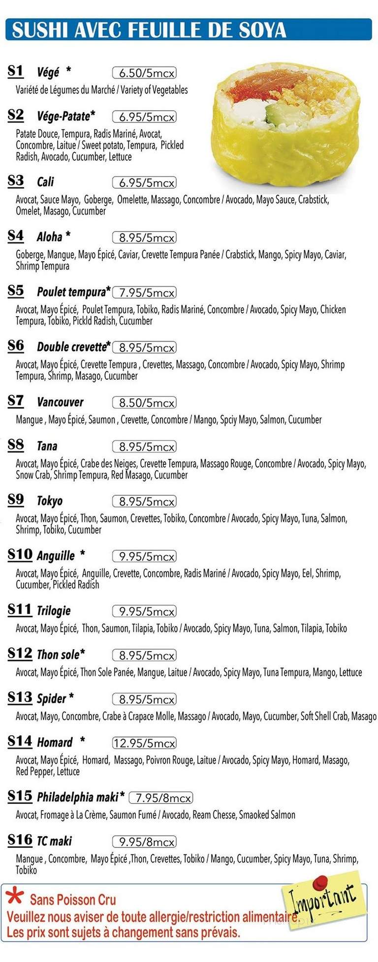 Sushi Japango - Montreal, QC menu_pic