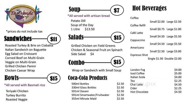 Tastebuds Cafe - Saskatoon, SK menu_pic