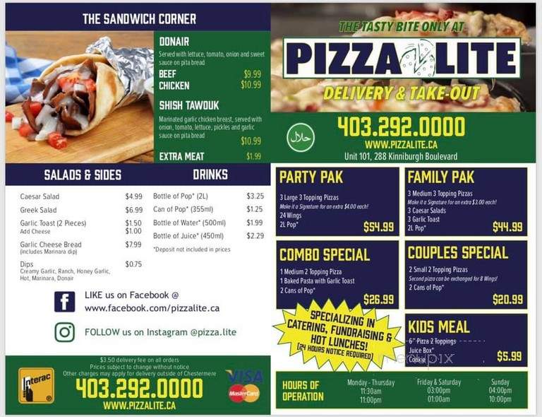 Pizza Lite - Calgary, AB menu_pic