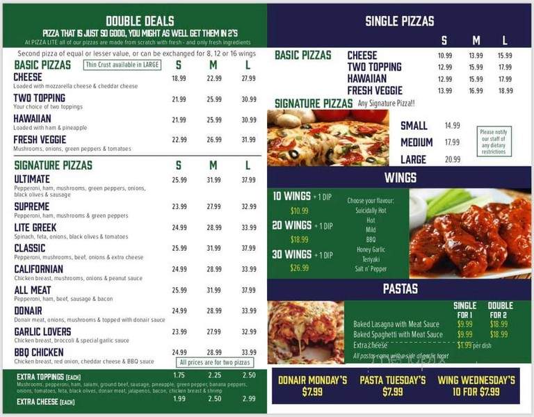 Pizza Lite - Calgary, AB menu_pic