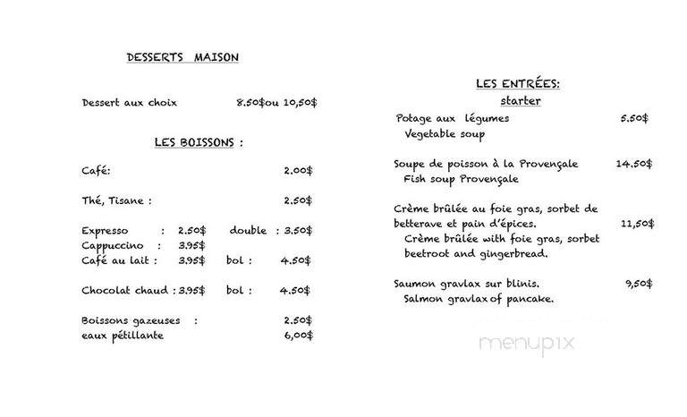 Le St-Honore - Carleton, QC menu_pic