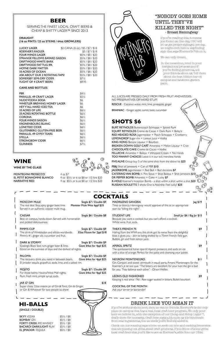 Koerner's Pub - Vancouver, BC menu_pic