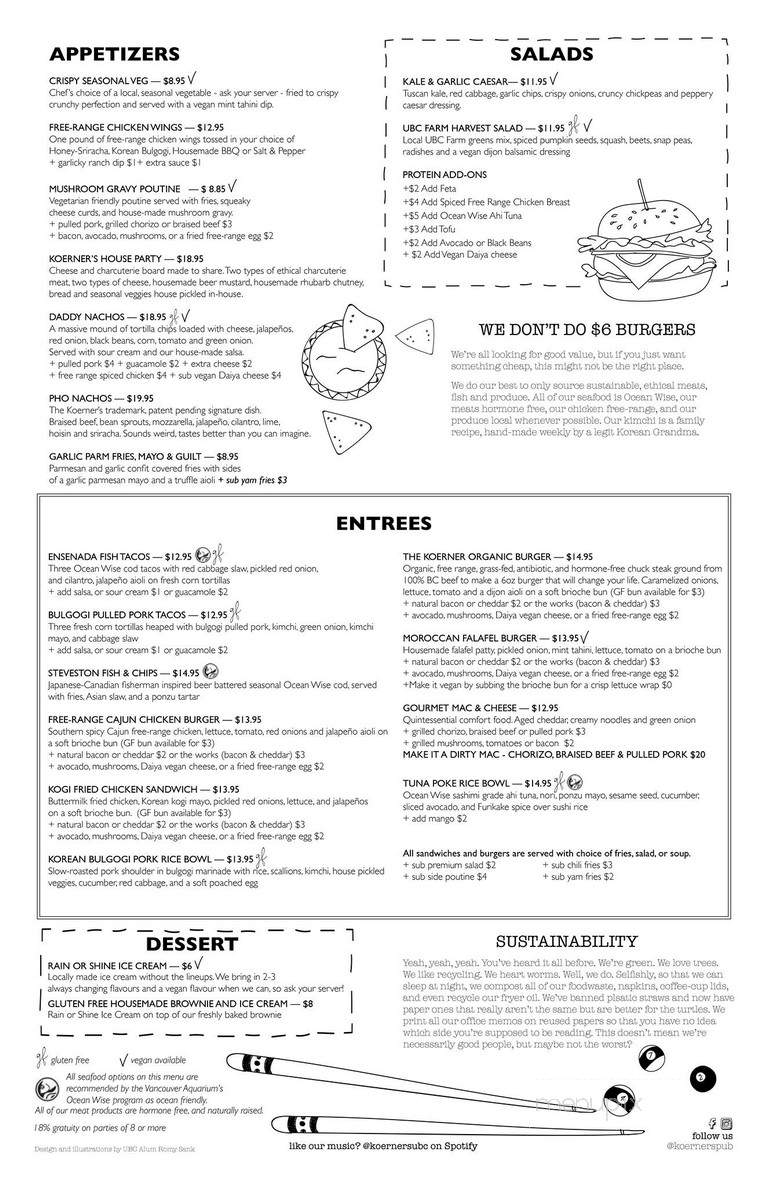 Koerner's Pub - Vancouver, BC menu_pic