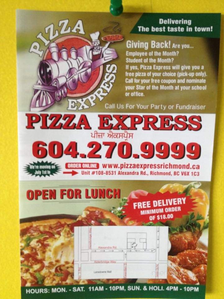 Pizza Express - Richmond, BC menu_pic