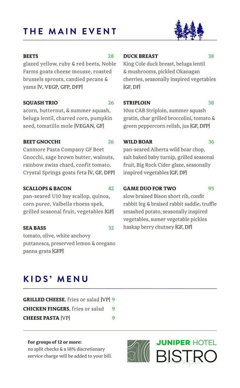 The Juniper Hotel - Banff, AB menu_pic