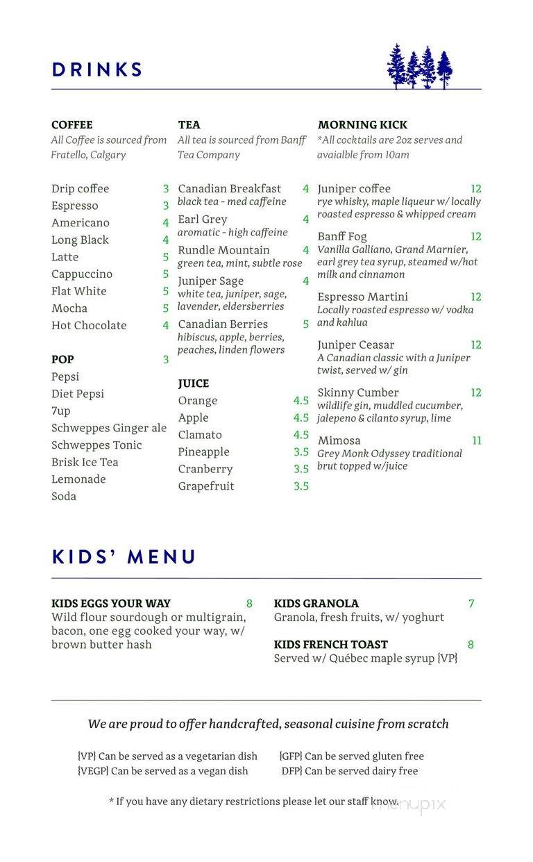 The Juniper Hotel - Banff, AB menu_pic