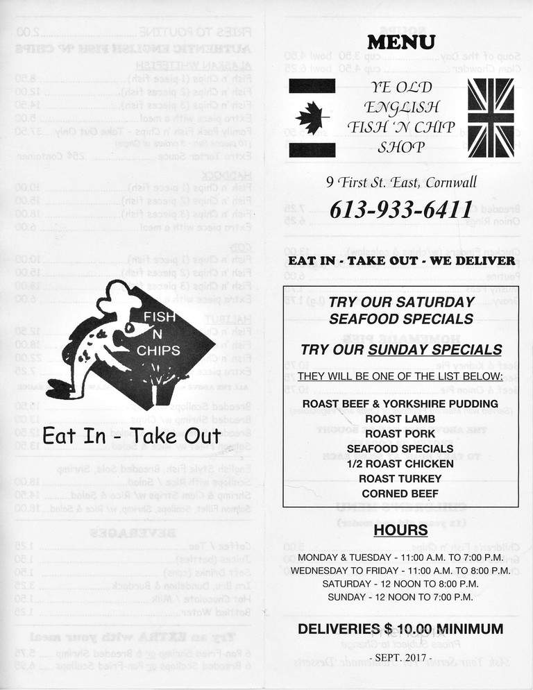 Ye Old English Fish & Chip Shop - Cornwall, ON menu_pic