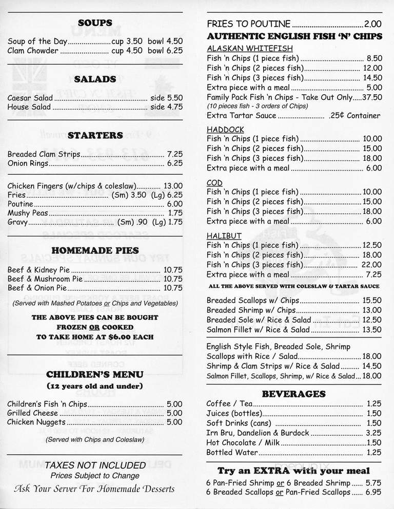 Ye Old English Fish & Chip Shop - Cornwall, ON menu_pic