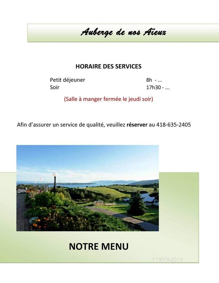Auberge De Nos Aieux - Les eboulements, QC menu_pic