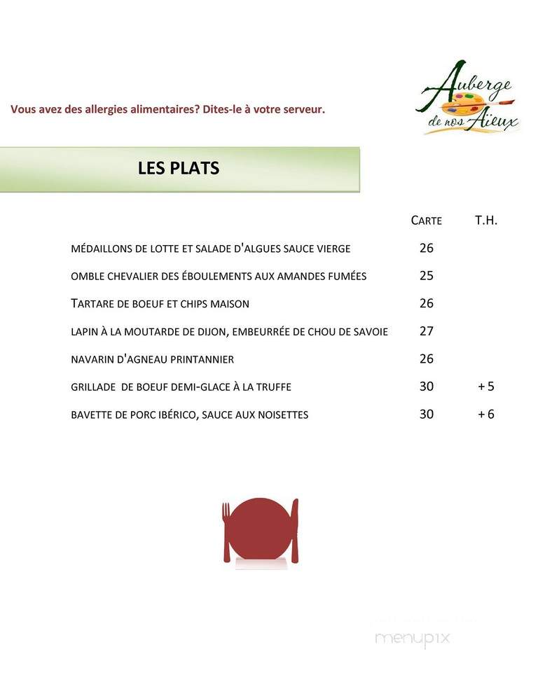 Auberge De Nos Aieux - Les eboulements, QC menu_pic