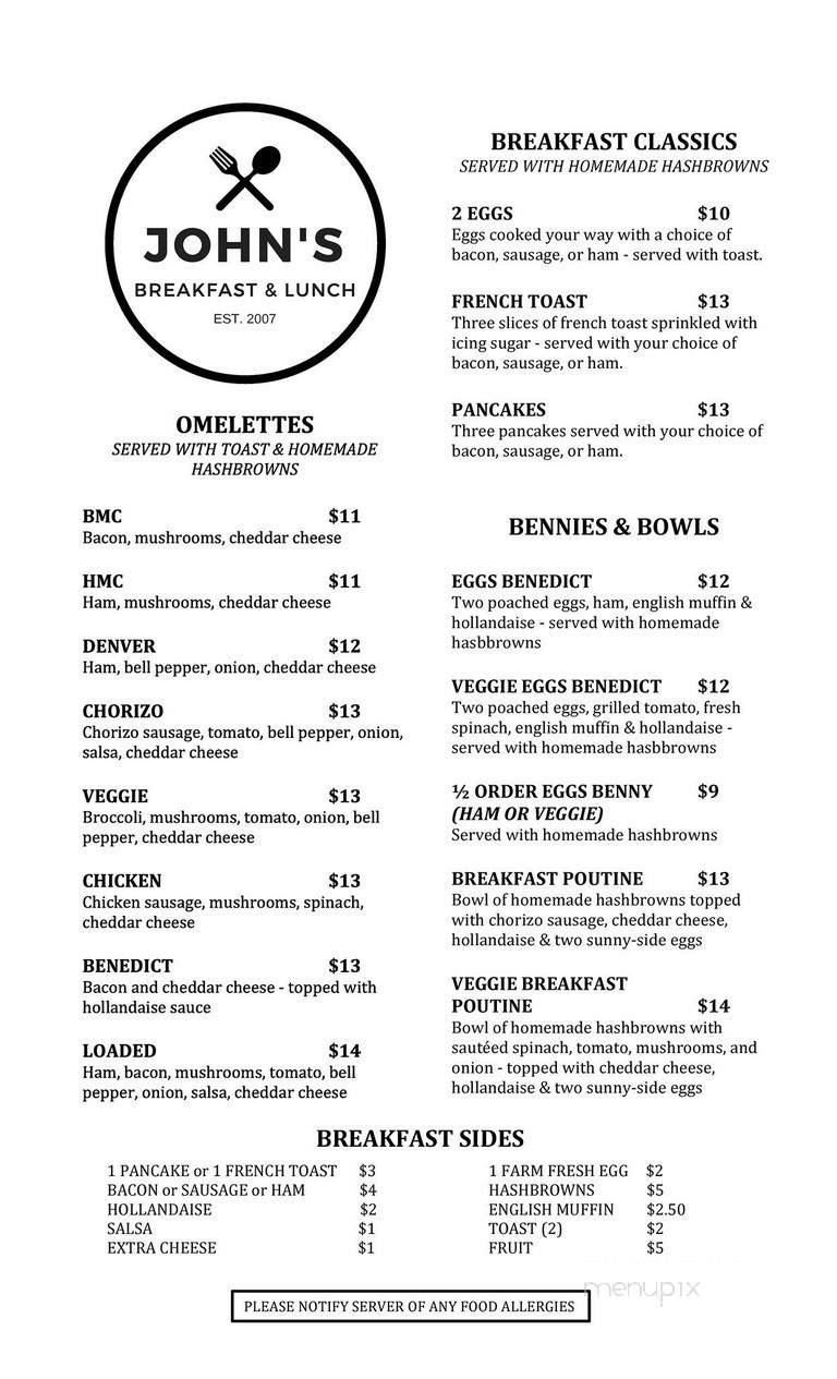 John's Breakfast & Lunch - Calgary, AB menu_pic