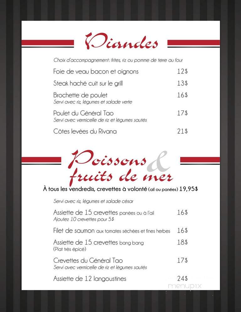 Restaurant Rivana - Adstock, QC menu_pic