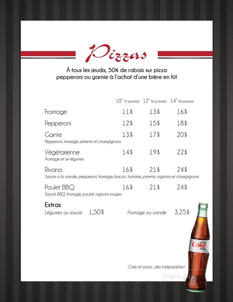 Restaurant Rivana - Adstock, QC menu_pic