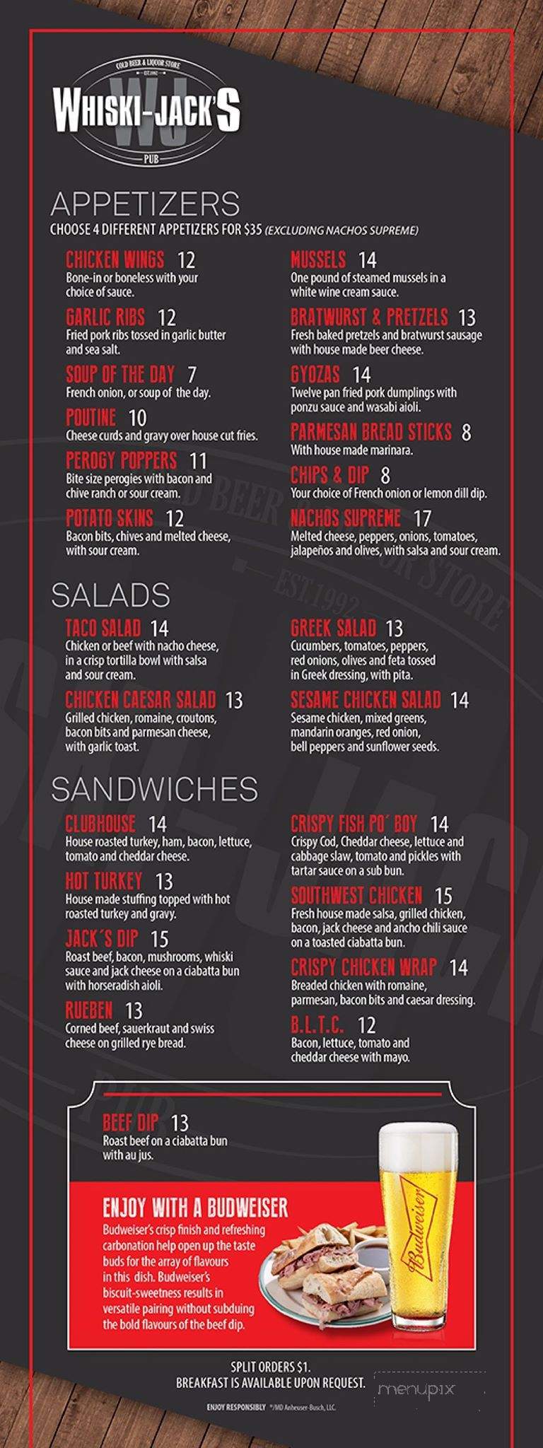 Whiski-Jack's Pub - Central Okanagan H, BC menu_pic