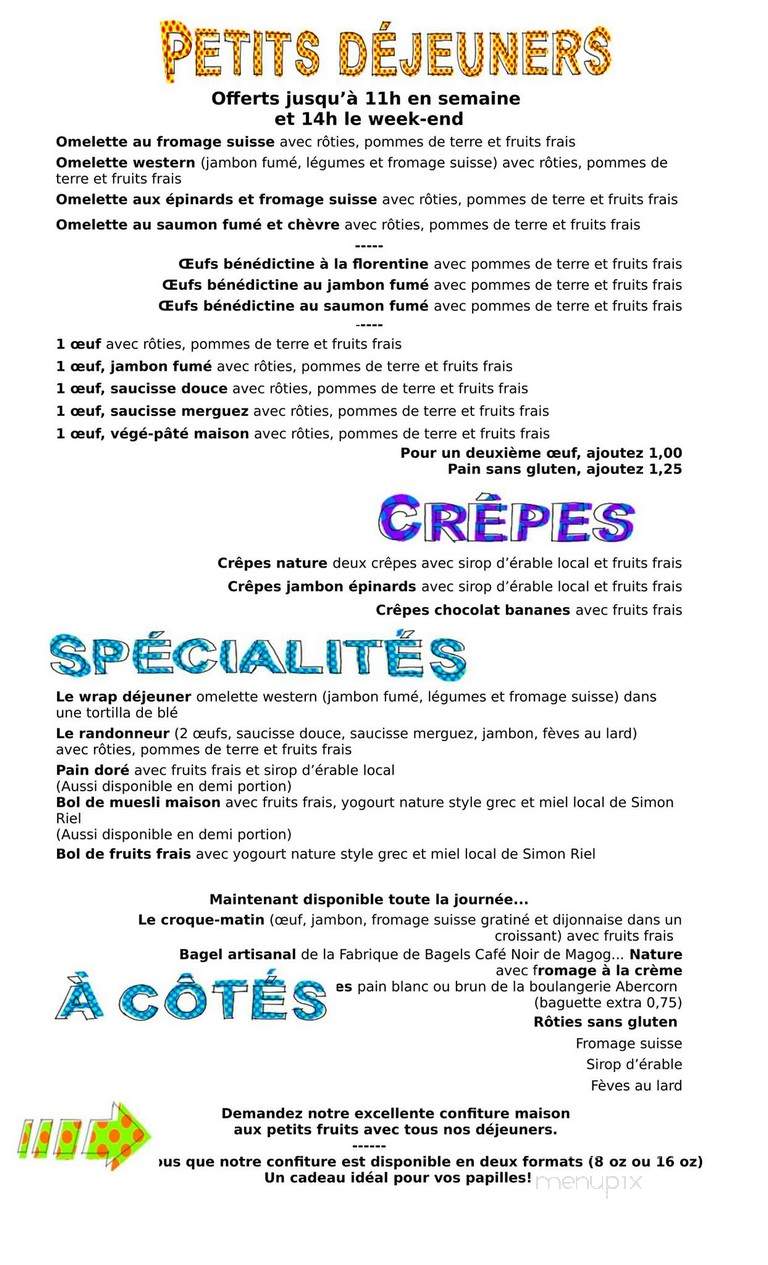 Le Cafetier De Sutton - Sutton, QC menu_pic