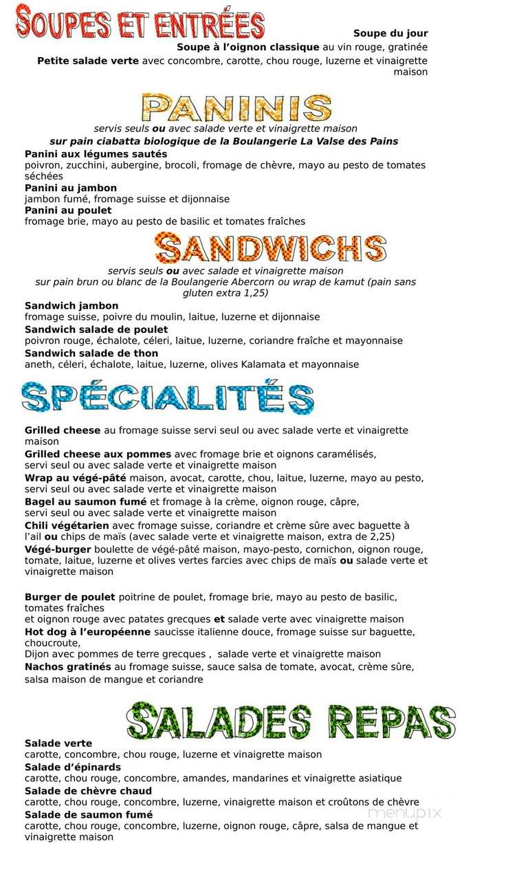 Le Cafetier De Sutton - Sutton, QC menu_pic