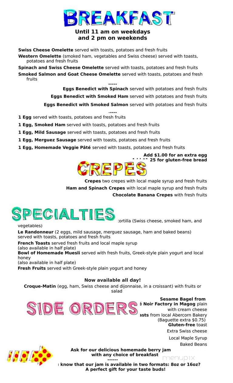Le Cafetier De Sutton - Sutton, QC menu_pic