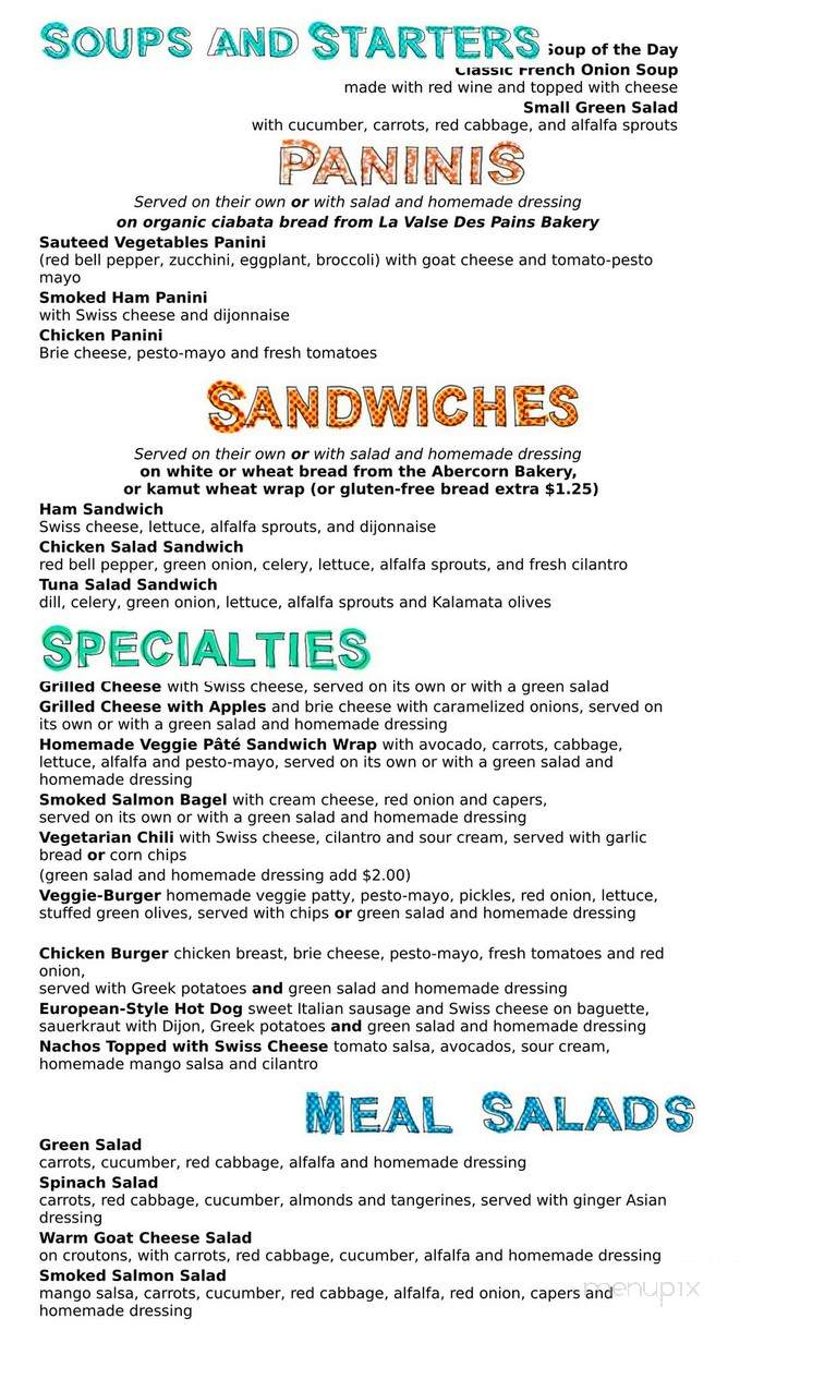 Le Cafetier De Sutton - Sutton, QC menu_pic