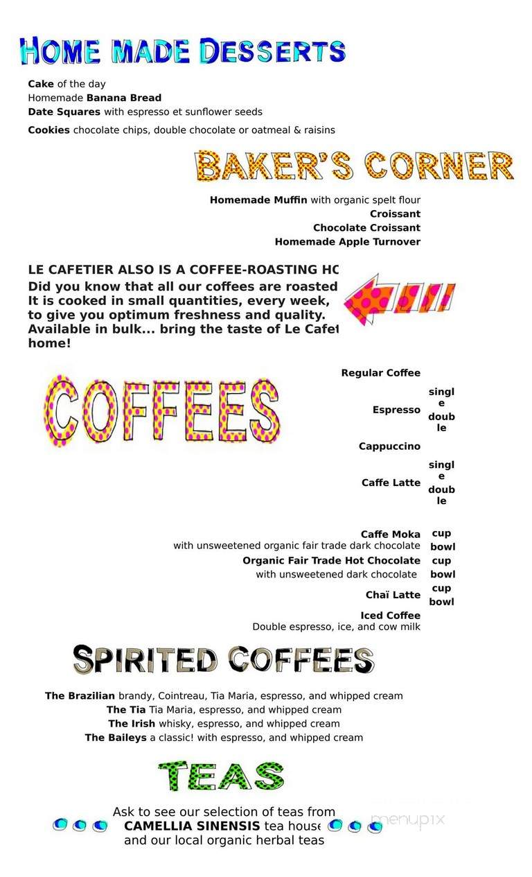 Le Cafetier De Sutton - Sutton, QC menu_pic