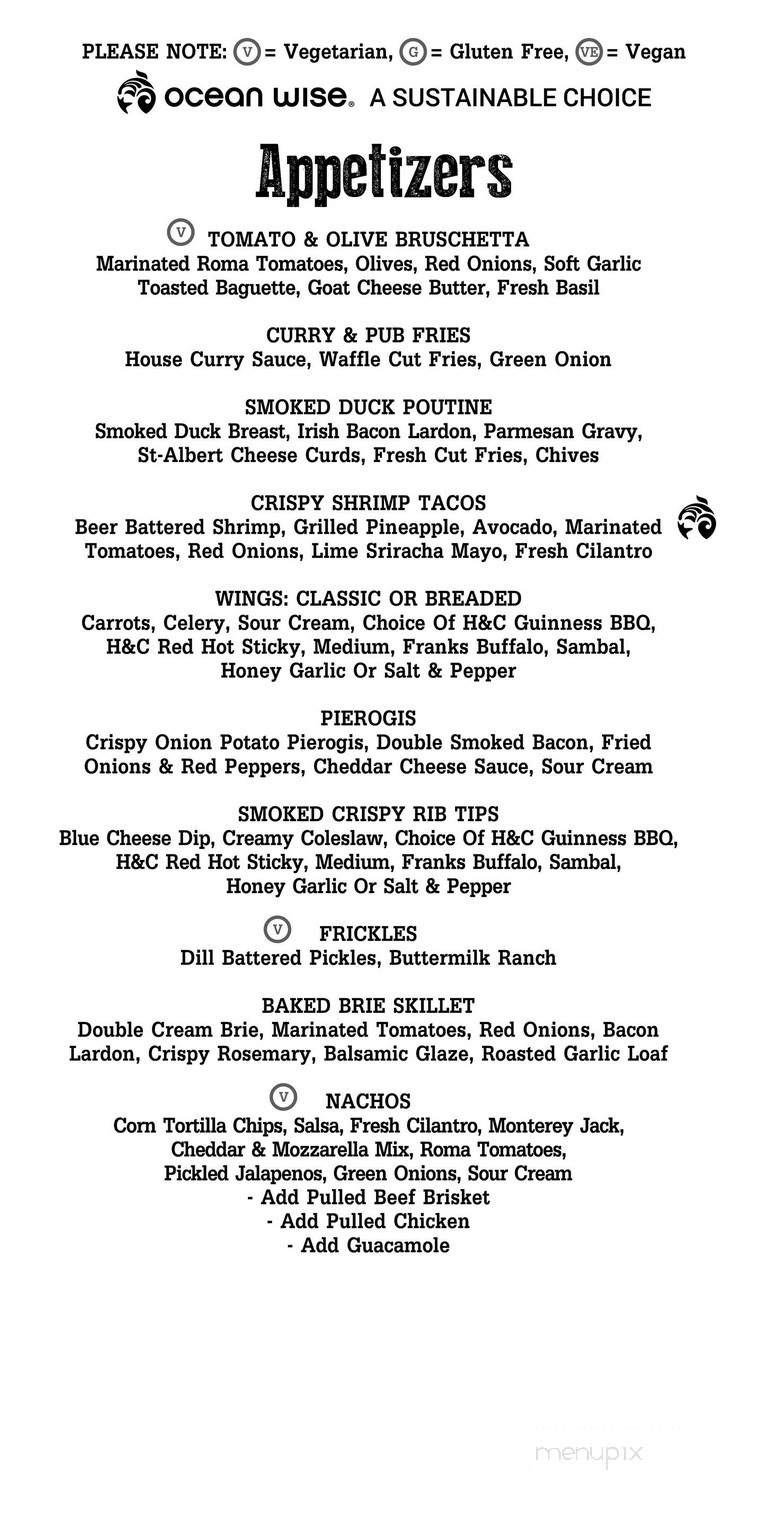 Heart & Crown Pub - Ottawa, ON menu_pic