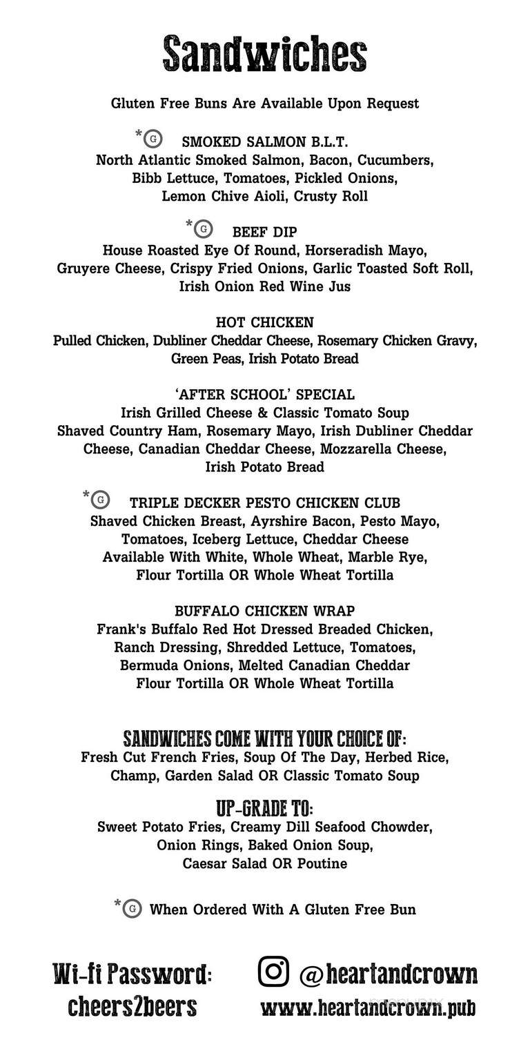 Heart & Crown Pub - Ottawa, ON menu_pic