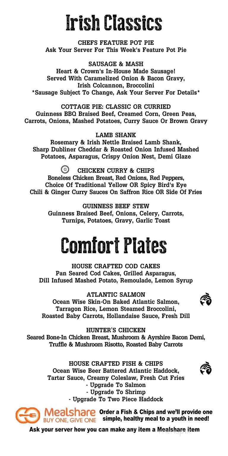 Heart & Crown Pub - Ottawa, ON menu_pic