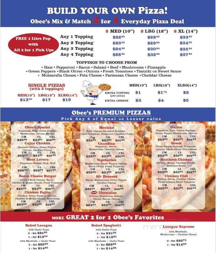 Obee's 2 For 1 Pizza & Pasta - Sylvan Lake, AB