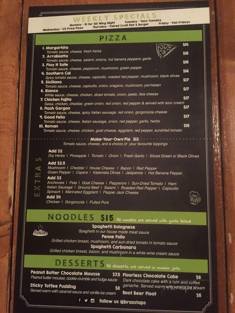 Brass Taps Pizza Pub - Toronto, ON menu_pic