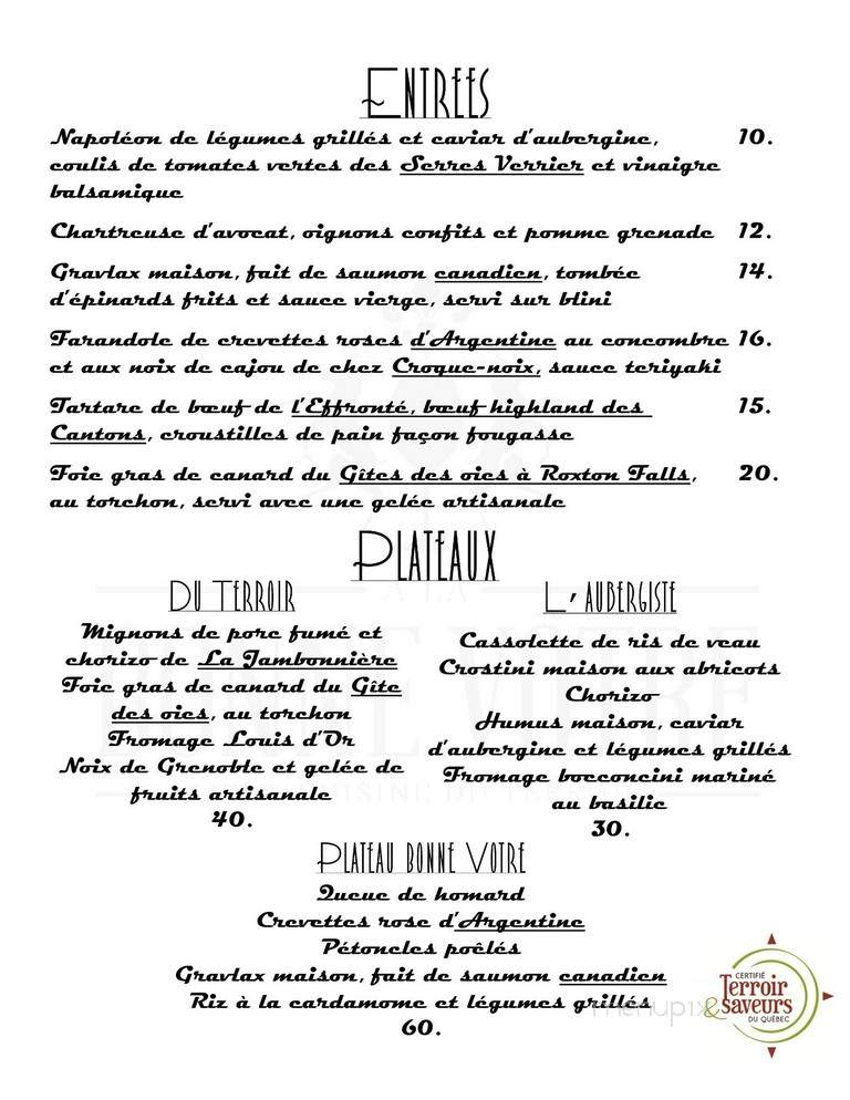 A la Bonne Votre - Drummondville, QC menu_pic
