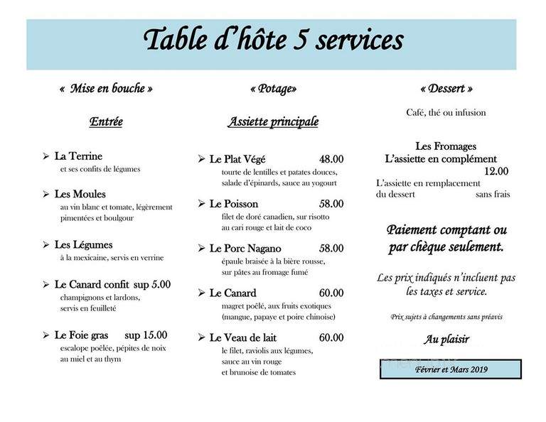 Table De Mes Reves (La) - Sainte-Beatrix, QC menu_pic
