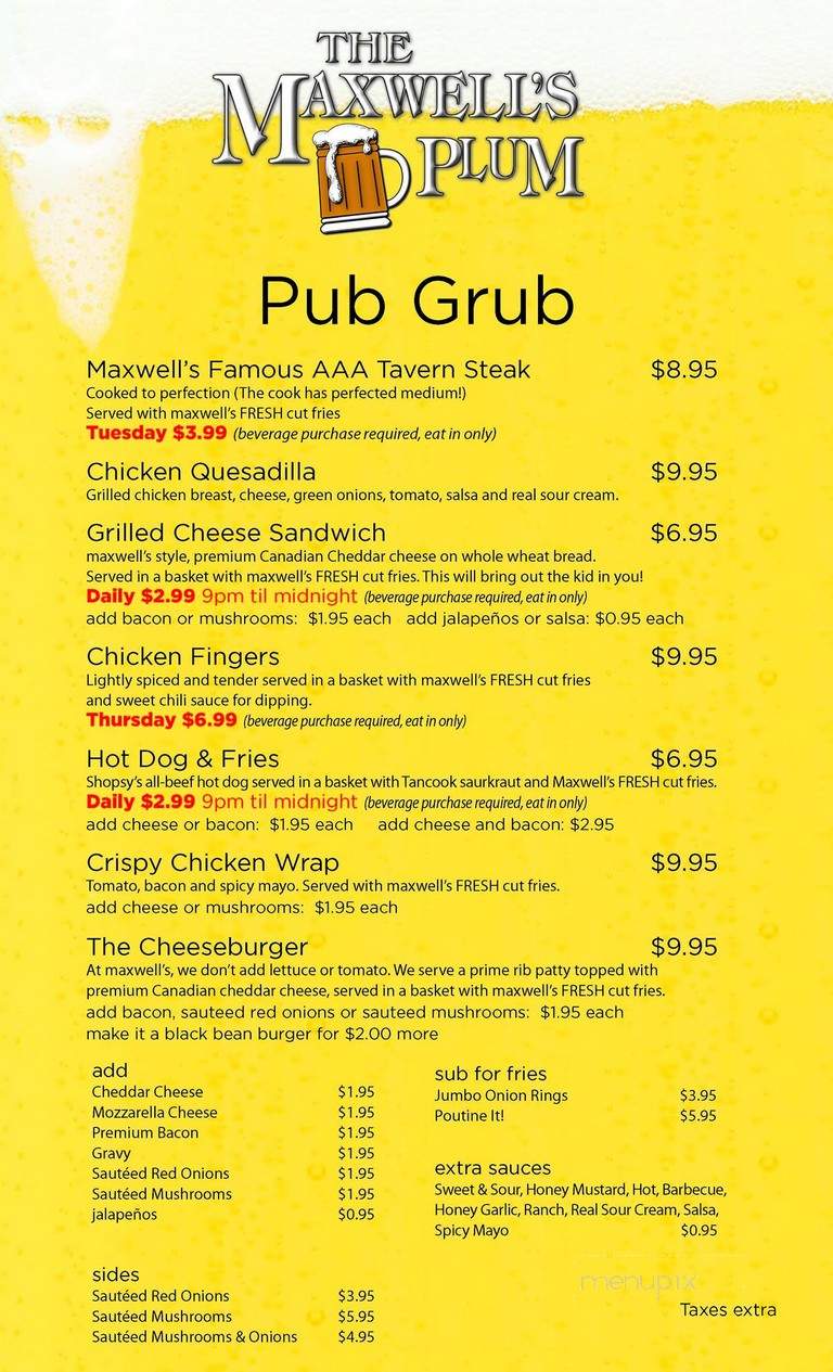 Maxwell's Plum - Halifax, NS menu_pic
