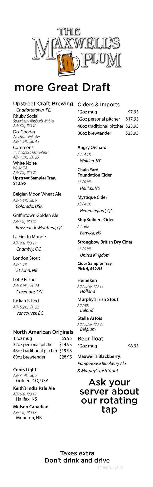 Maxwell's Plum - Halifax, NS menu_pic