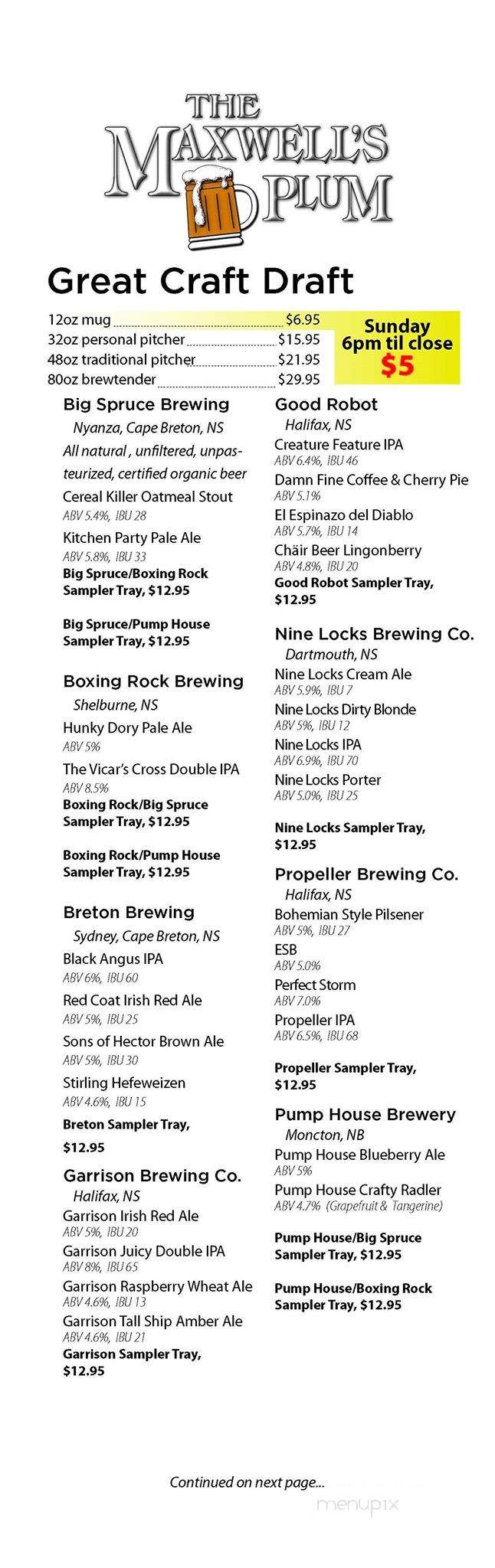 Maxwell's Plum - Halifax, NS menu_pic