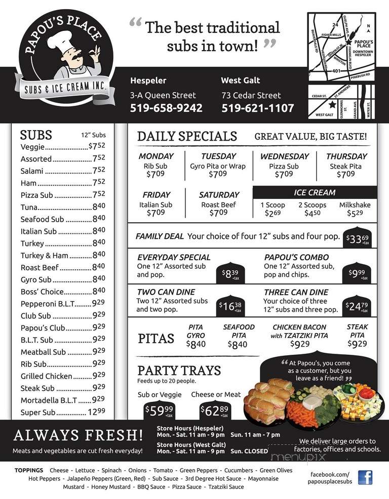 Papou's Place - Cambridge, ON menu_pic