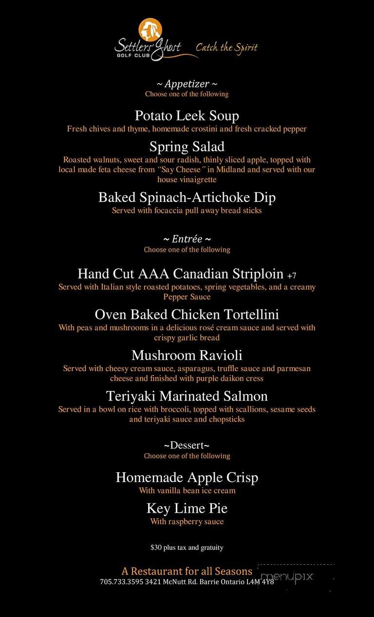 Settler's Ghost Golf Club - Barrie, ON menu_pic