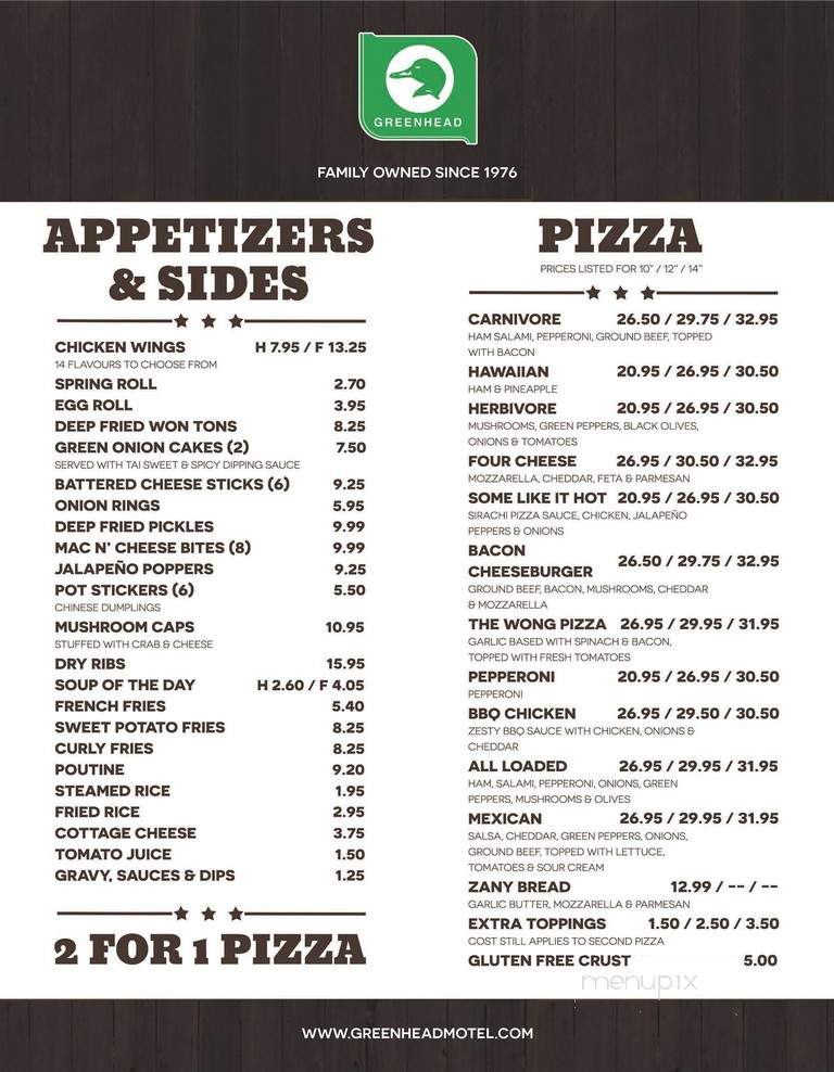 Greenhead Motel & Restaurant - Provost, AB menu_pic